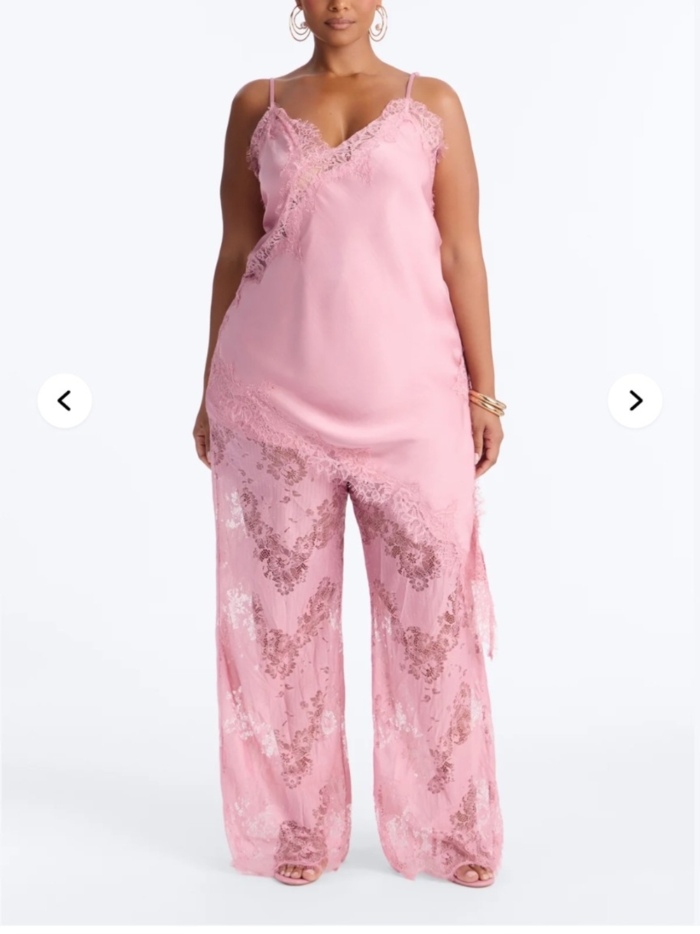 Fashion Nova Pink Lace Cami & Wide-Leg Sleep Set